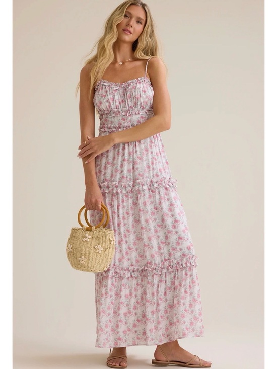 Altar'd State Dresses & Skirts - Altar'd State Pink Floral Ruffled Maxi Dress